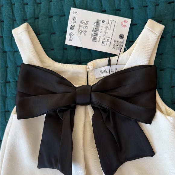 Elegant Cream Dress with Black Bow - New Zara - Picture 2 of 4